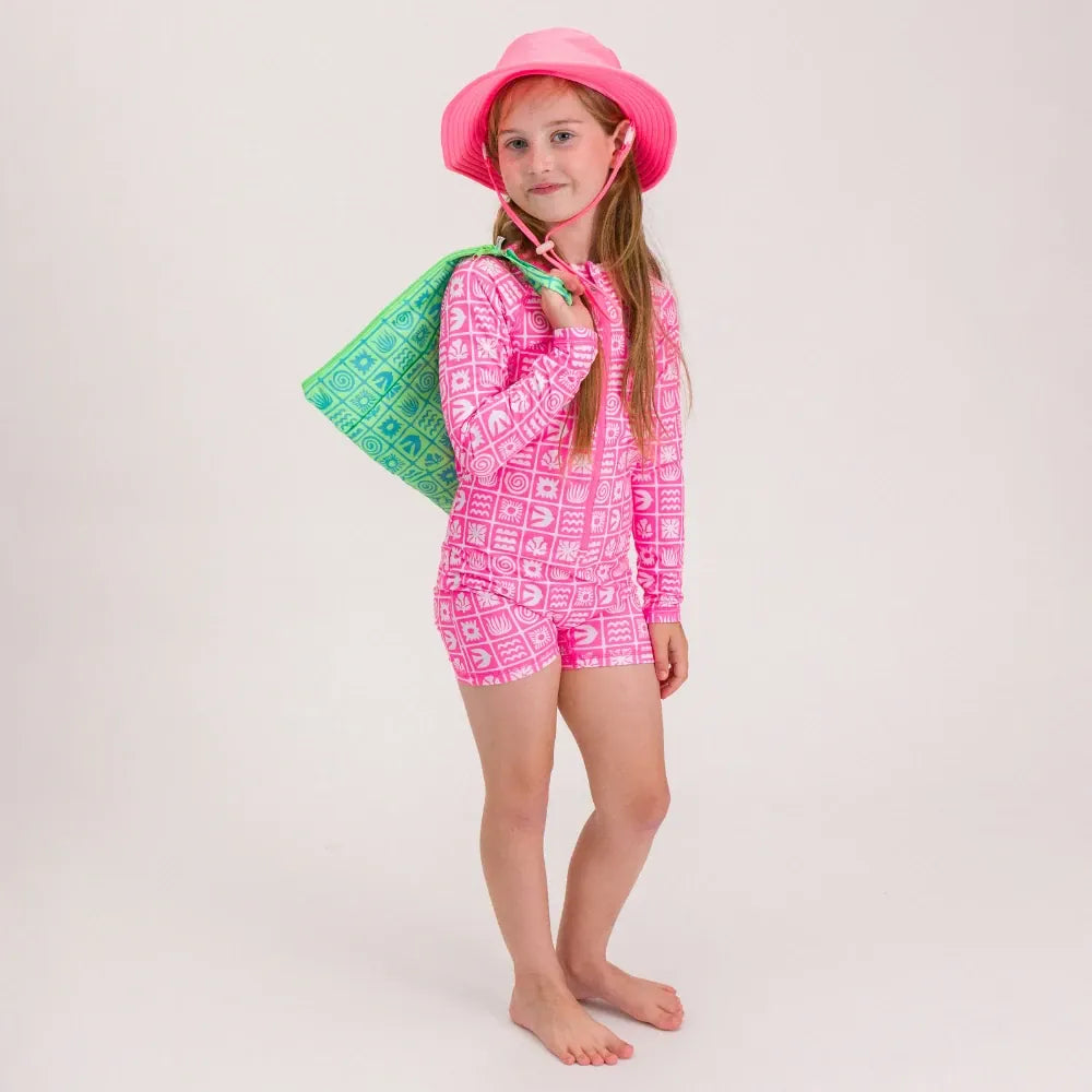 Nestling Children Accessories Double Pocket Wet Bag - Green Retro Surf