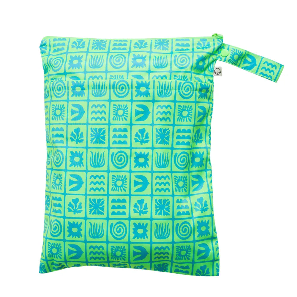 Nestling Children Accessories Double Pocket Wet Bag - Green Retro Surf