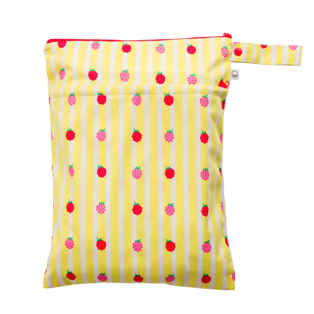 Nestling Children Accessories Double Pocket Wet Bag - Lemon Striped Raspberries