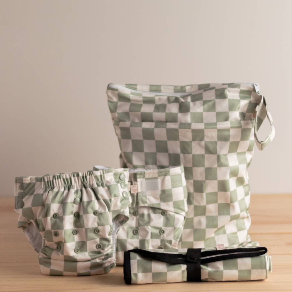 Nestling Children Accessories Double Pocket Wet Bag - Moss Check