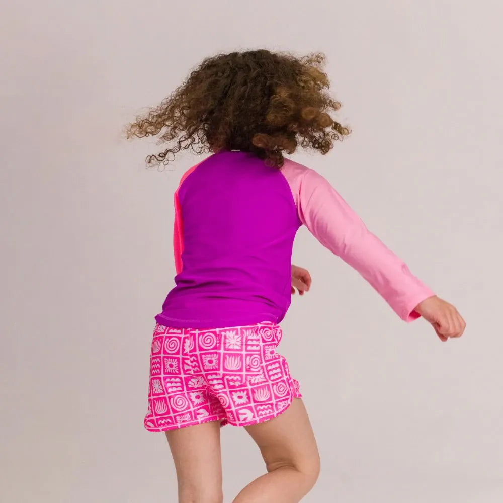 Nestling Girls Swimwear Half Zip Rash Vest - Spliced Purple