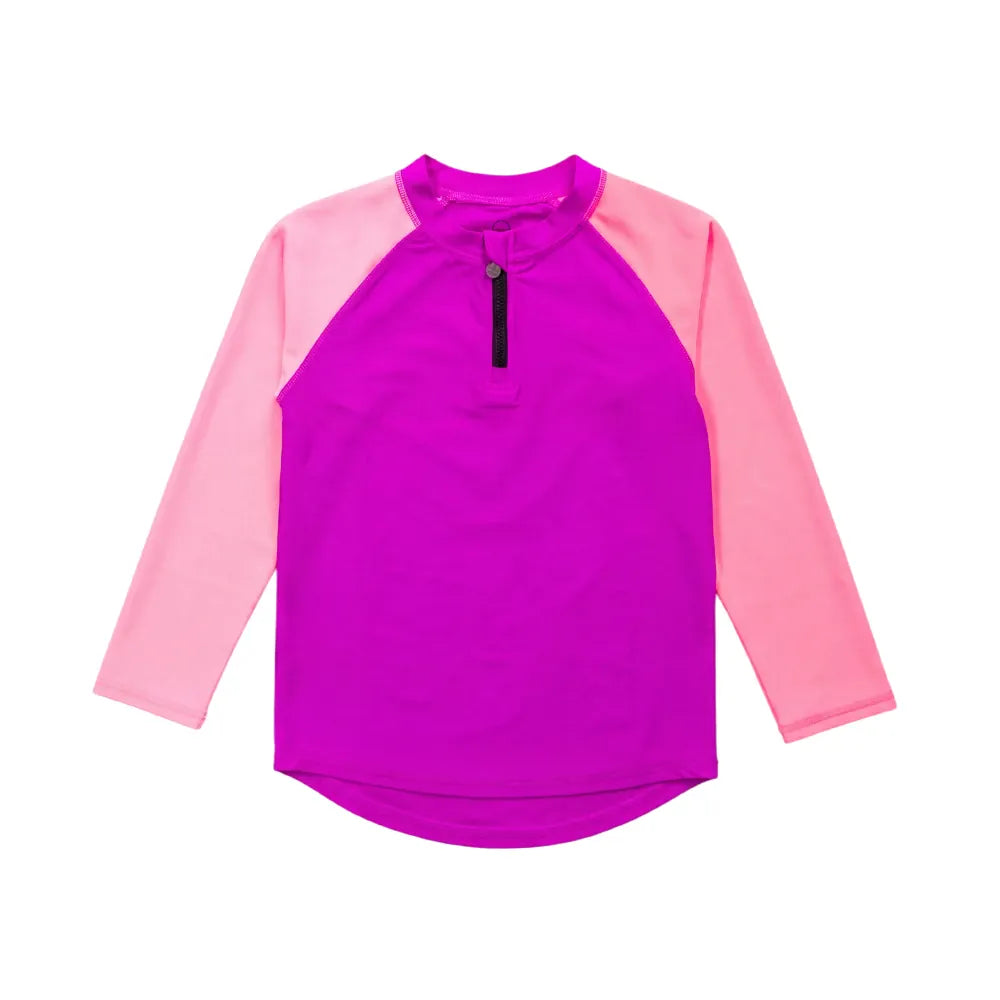 Nestling Girls Swimwear Half Zip Rash Vest - Spliced Purple