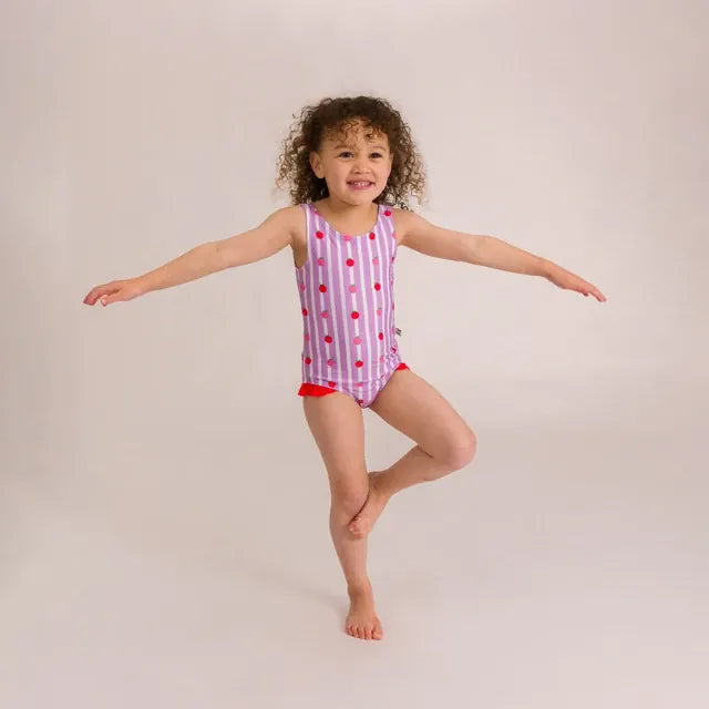 Nestling Girls Swimwear Neon Girls Swimsuit - Striped Raspberries