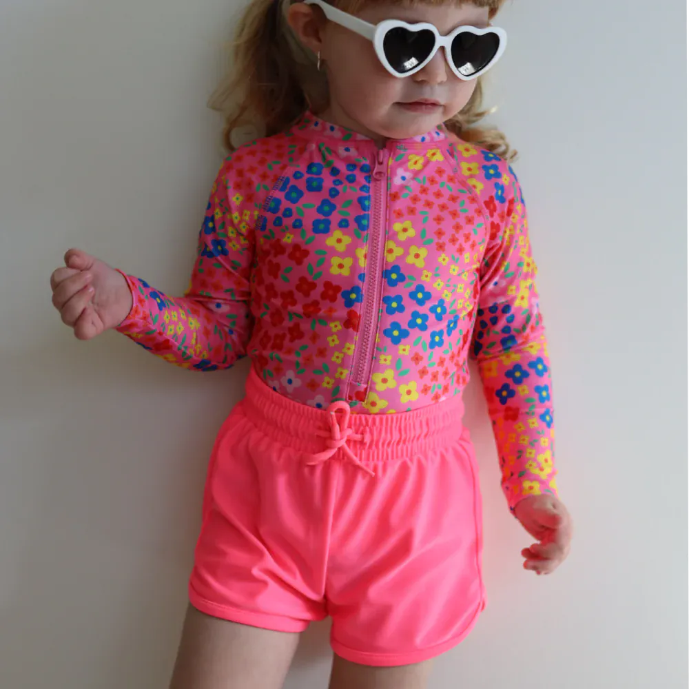 Nestling Girls Swimwear Short Boardies - Neon Pink