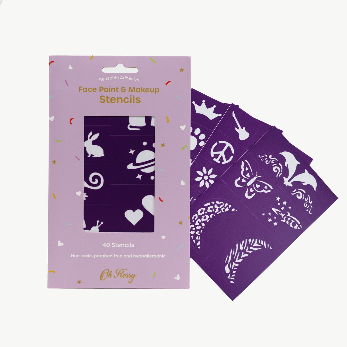 Oh Flossy Girls Accessory Reusable Adhesive Face Paint & Makeup Stencils - Purple