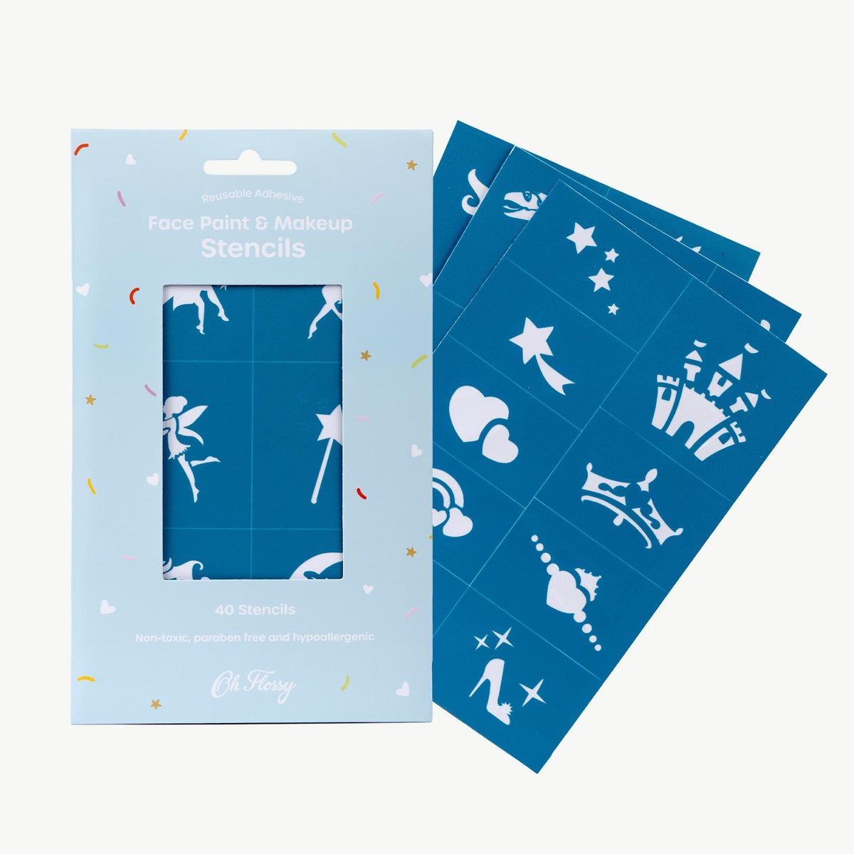 Oh Flossy Girls Accessory Reusable Adhesive Face Paint & Makeup Stencils - Teal