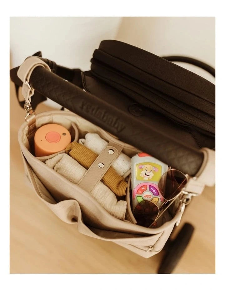 OiOi Baby Accessory Vegan Leather Stroller Organiser / Pram Caddy - Oat Dimple