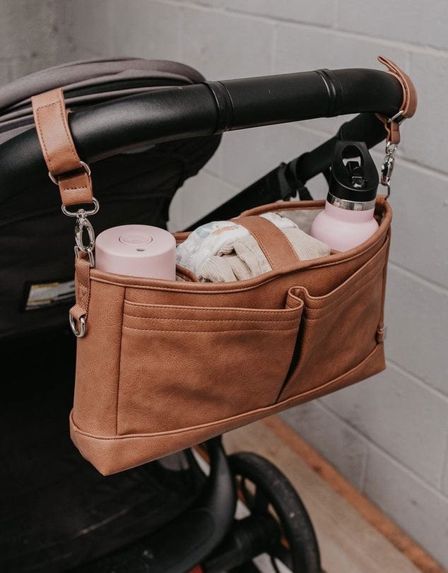OiOi Baby Accessory Vegan Leather Stroller Organiser / Pram Caddy - Tan