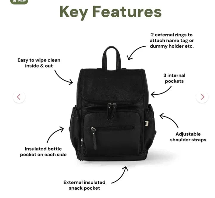 OiOi Baby Care Mini Signature Backpack - Black Vegan Leather
