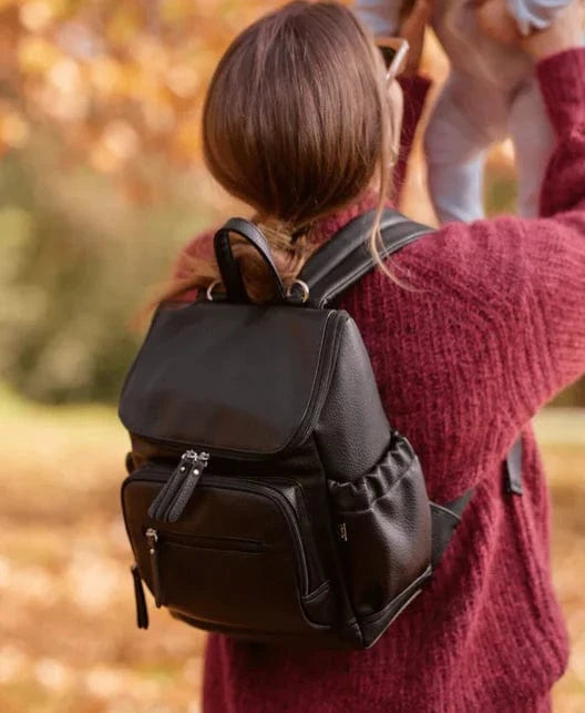 OiOi Baby Care Mini Signature Backpack - Black Vegan Leather