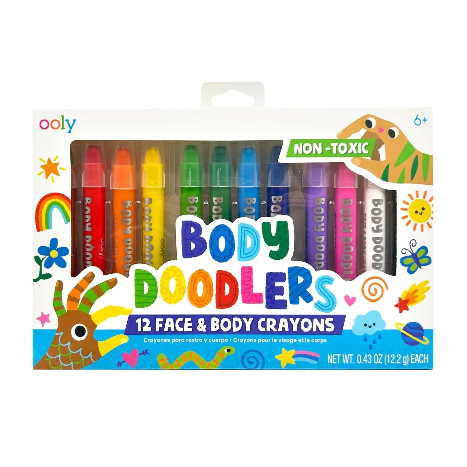 Ooly Face & Body Doodlers Crayons toy set with colorful crayons for face and body art, perfect for creative kids.