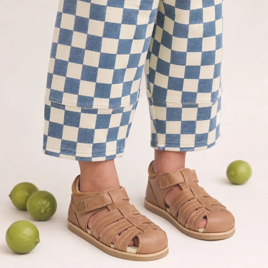 Pretty Brave Toby caramel boys' sandals featuring open-toe design and adjustable straps, perfect for casual summer wear.
