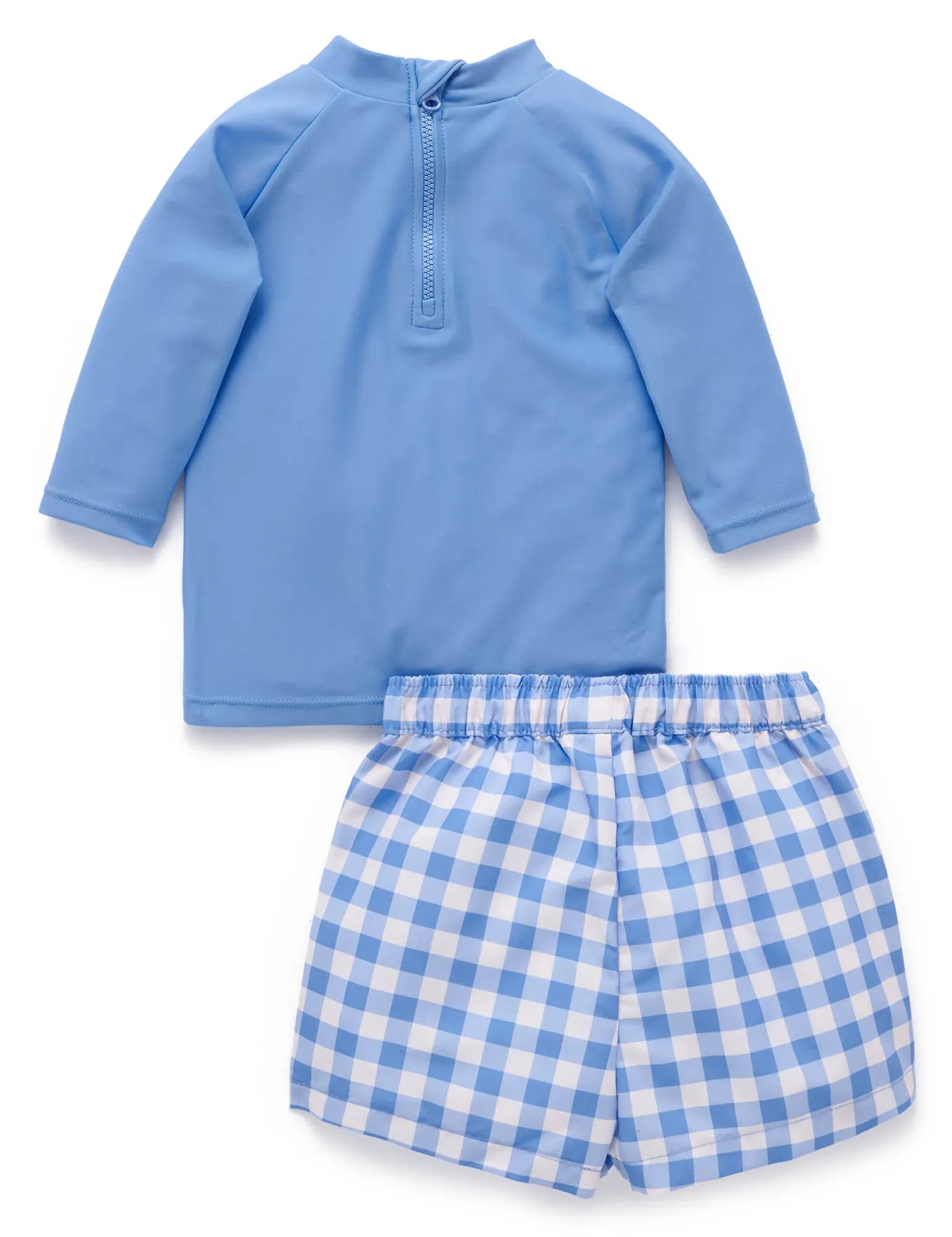 Purebaby Boys Swimwear Blue Jay Gingham Board Short & Rashie Set