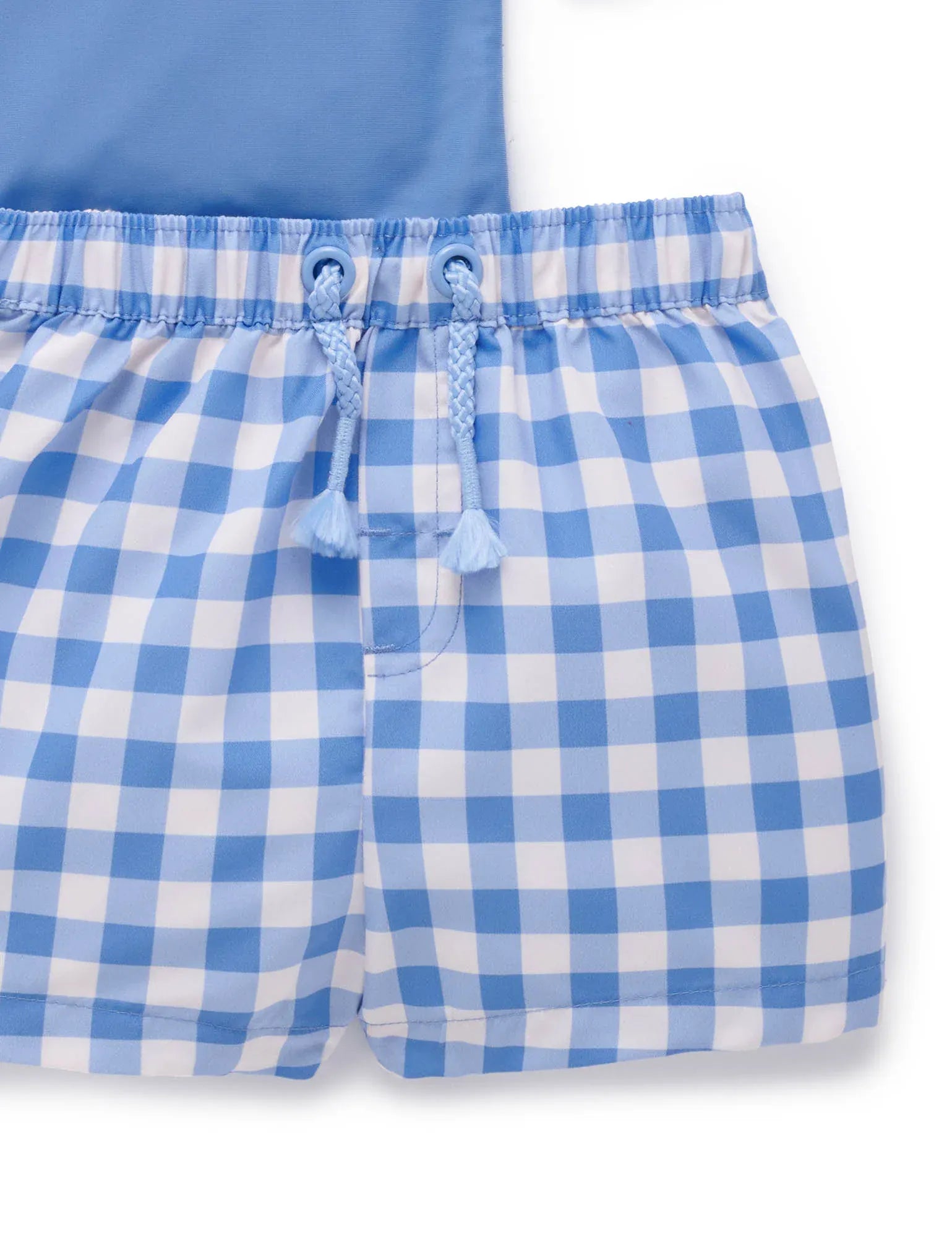 Purebaby Boys Swimwear Blue Jay Gingham Board Short & Rashie Set
