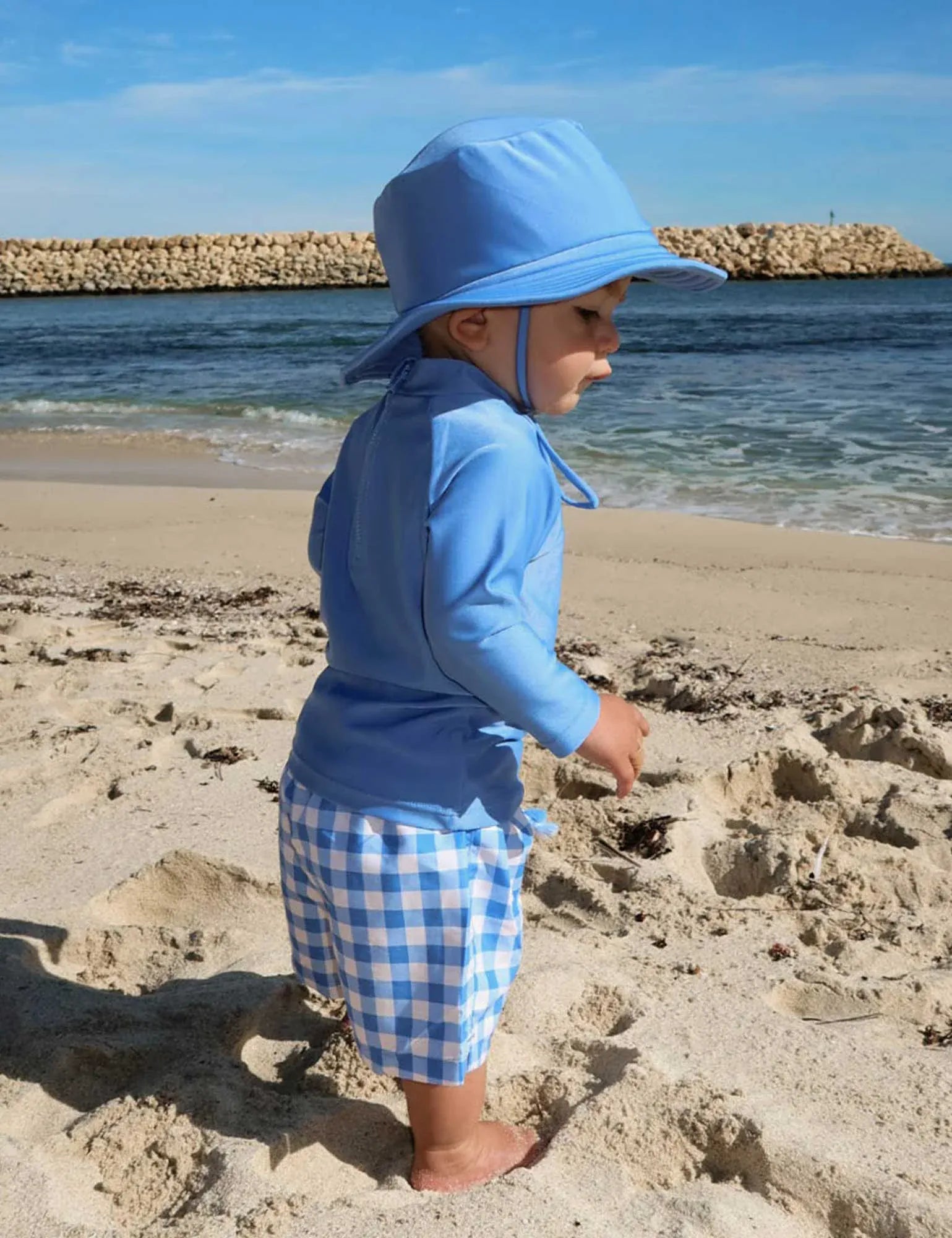 Purebaby Boys Swimwear Blue Jay Gingham Board Short & Rashie Set