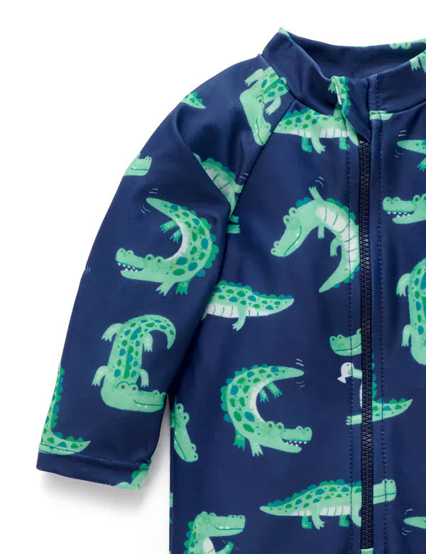 Purebaby Boys Swimwear Crocodile Long Sleeve Rashie Sunsuit