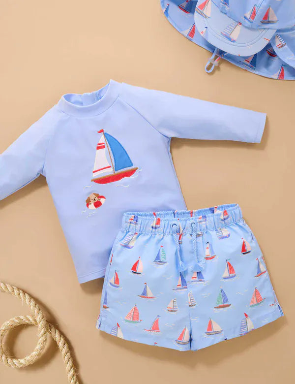 Purebaby Boys Swimwear Sail Away Board Short & Rashie Set