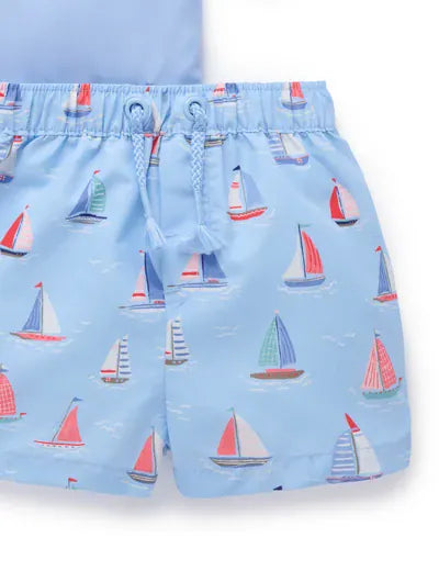 Purebaby Boys Swimwear Sail away Board Short & Rashie Set
