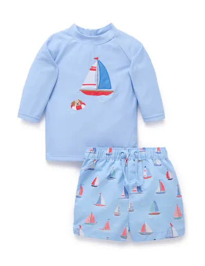 Purebaby Boys Swimwear Sail away Board Short & Rashie Set