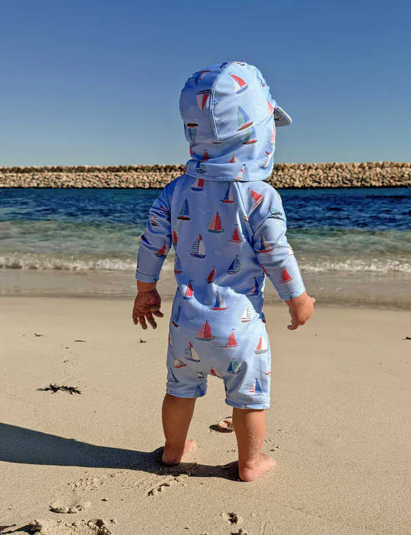 Purebaby Boys Swimwear Sail Away Long Sleeve Rashie Sunsuit