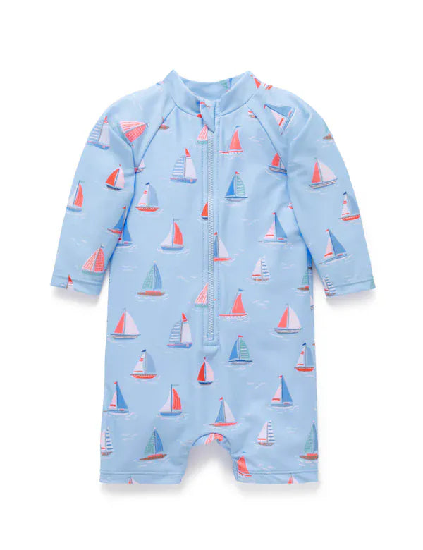 Purebaby Boys Swimwear Sail Away Long Sleeve Rashie Sunsuit