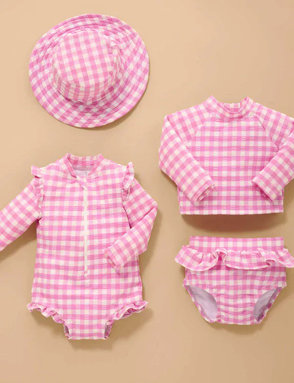 Purebaby Girls Swimwear Grape Gingham Broad Brim Swim Hat