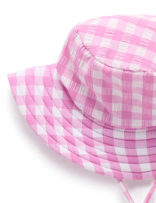 Purebaby Girls Swimwear Grape Gingham Broad Brim Swim Hat