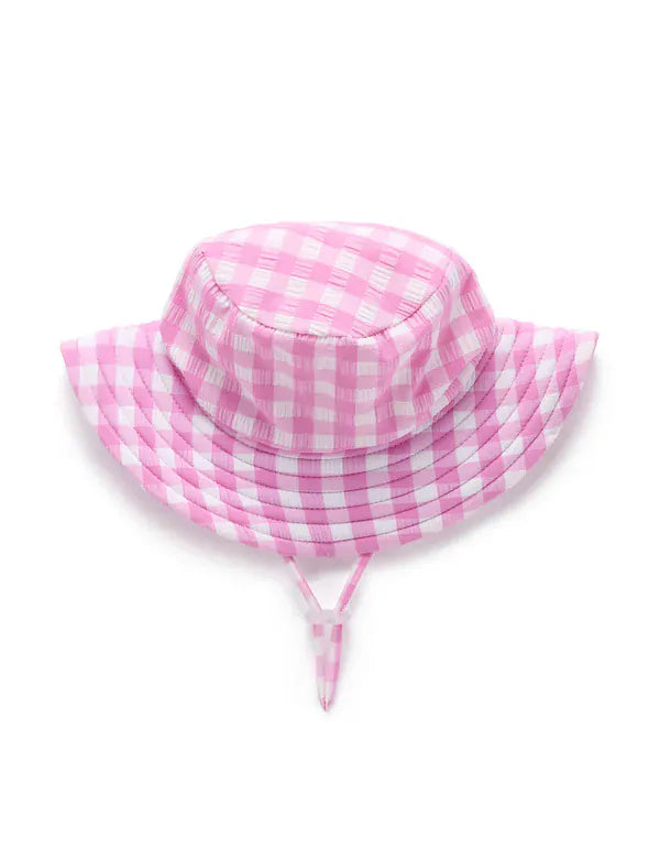 Purebaby Girls Swimwear Grape Gingham Broad Brim Swim Hat