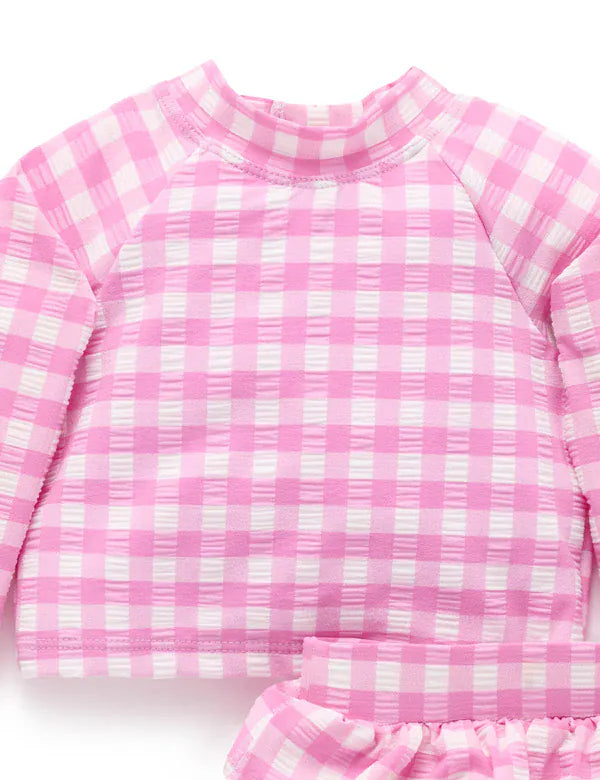 Purebaby Girls Swimwear Grape Gingham Long Sleeve Rashie Set