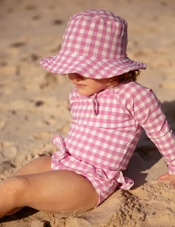 Purebaby Girls Swimwear Grape Gingham Long Sleeve Rashie Set