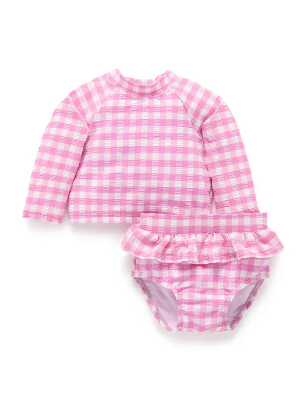 Purebaby Girls Swimwear Grape Gingham Long Sleeve Rashie Set