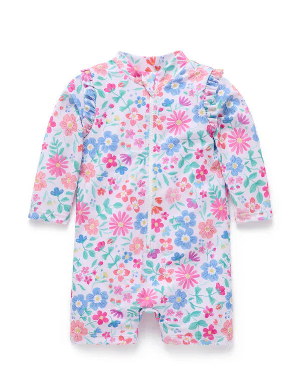 Purebaby Girls Swimwear Wildflower Long Sleeve Rashie Sunsuit