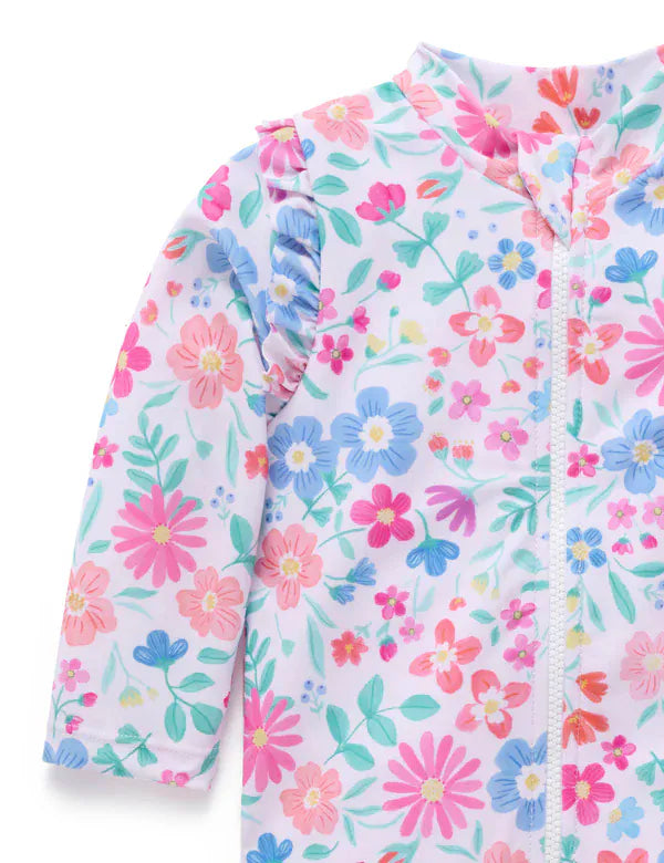 Purebaby Girls Swimwear Wildflower Long Sleeve Rashie Sunsuit