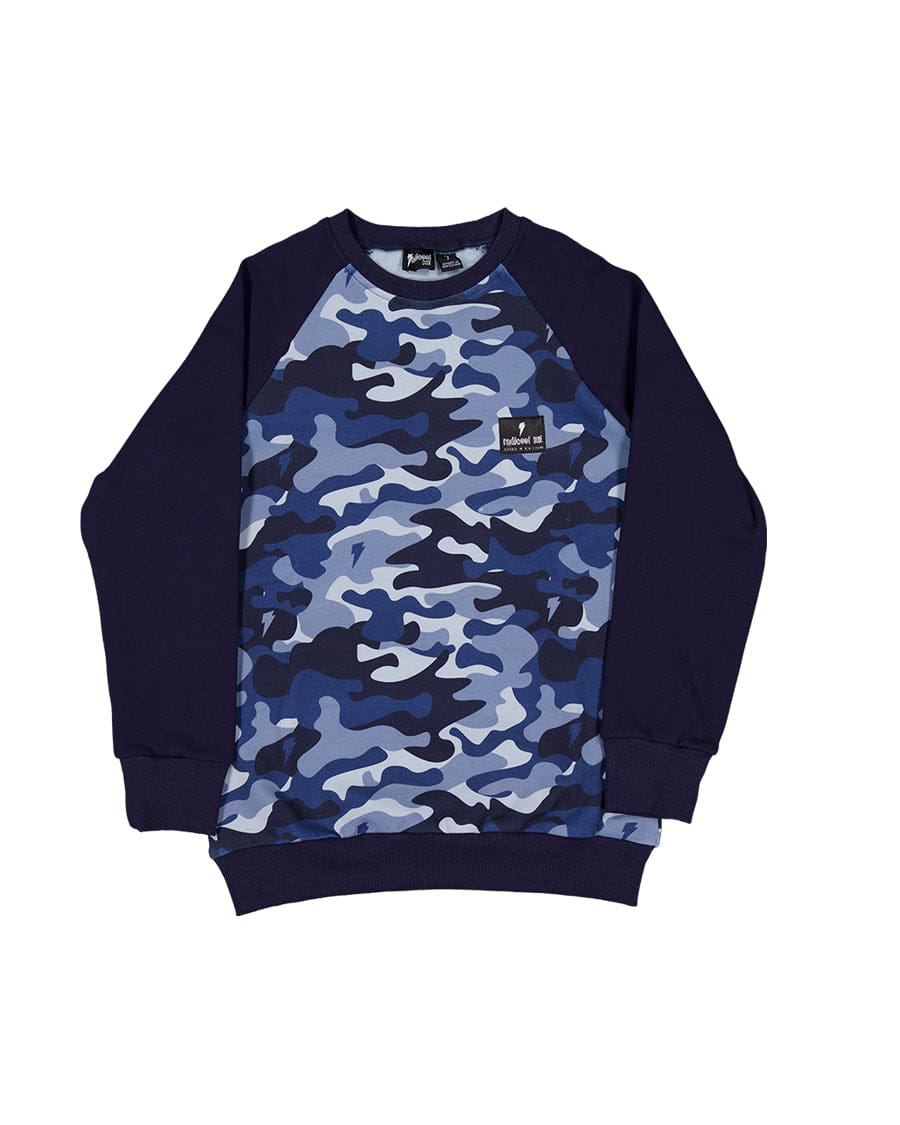Radicool Dude Boys Jumper Blue Camo Raglan Crew
