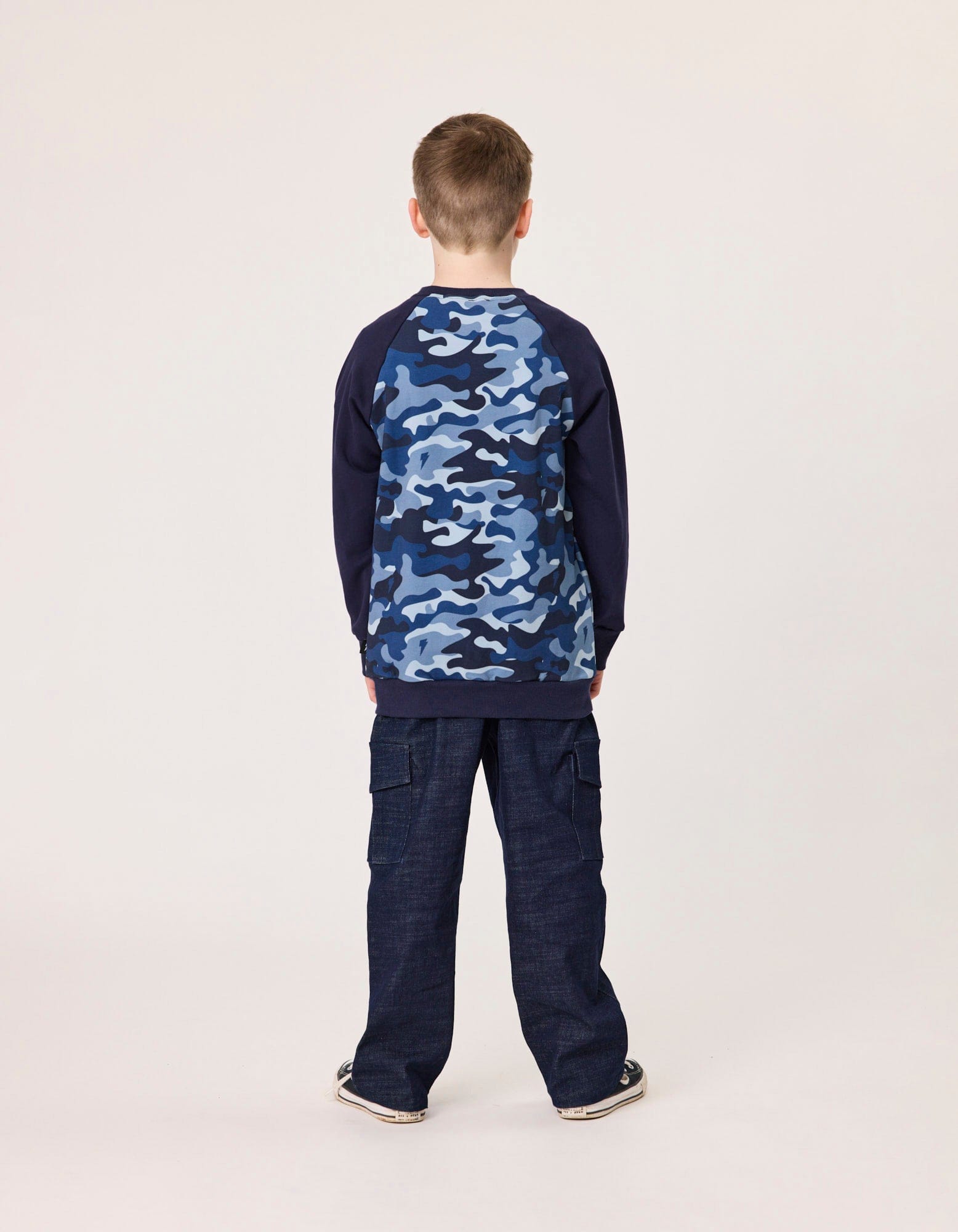 Radicool Dude Boys Jumper Blue Camo Raglan Crew