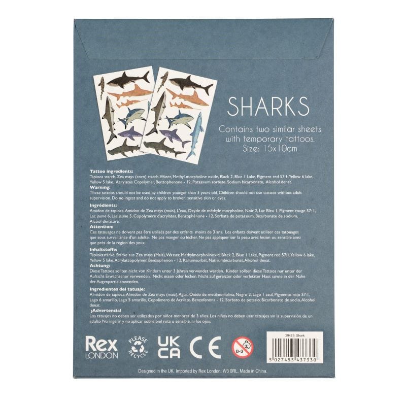 Rex London Boys Accessory Shark Temporary Tattoos (2 sheets)