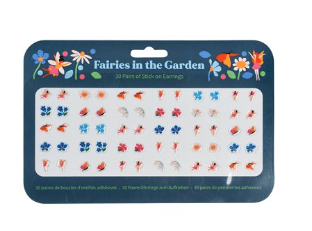 Girls' Fairy Garden stick-on earrings by Rex London, colorful fairy and flower designs for playful accessory wear.