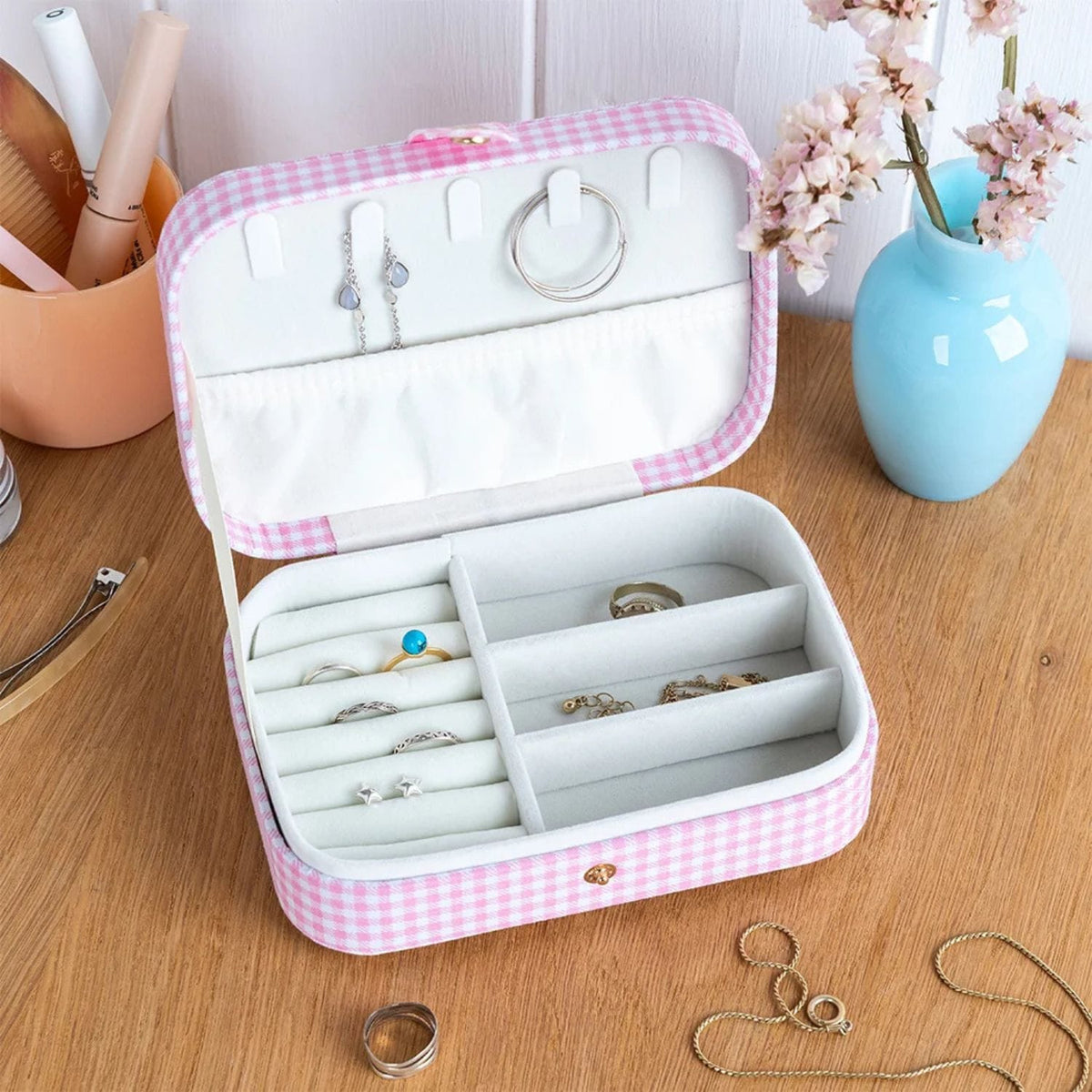 Rex London Girls Accessory Jewellery Box - Pink Gingham Cherry