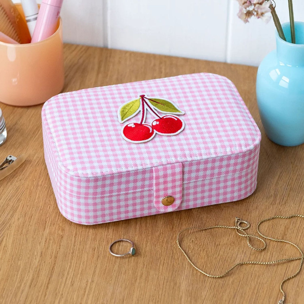 Rex London Girls Accessory Jewellery Box - Pink Gingham Cherry