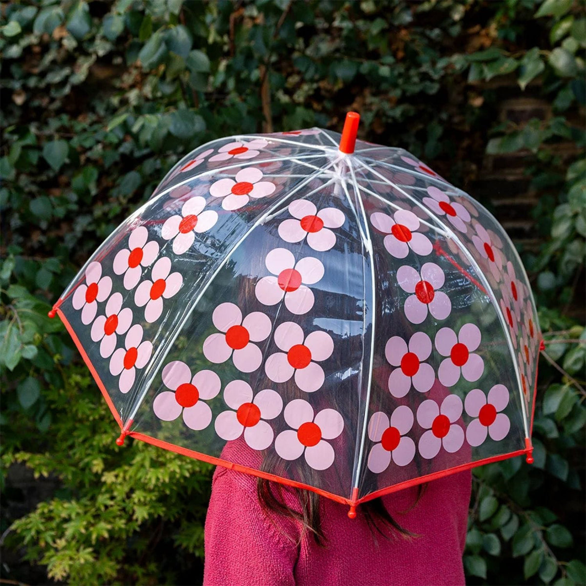 Rex London Girls Accessory Transparent Umbrella - Pink Daisy