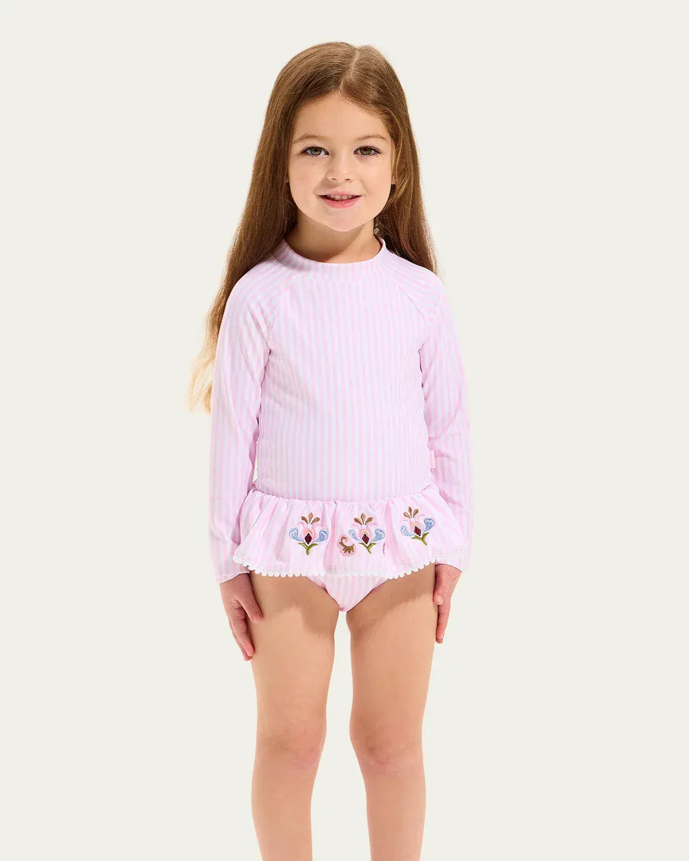 Seafolly Girls Swimwear 3Y Stripe Embroidered Paddlesuit