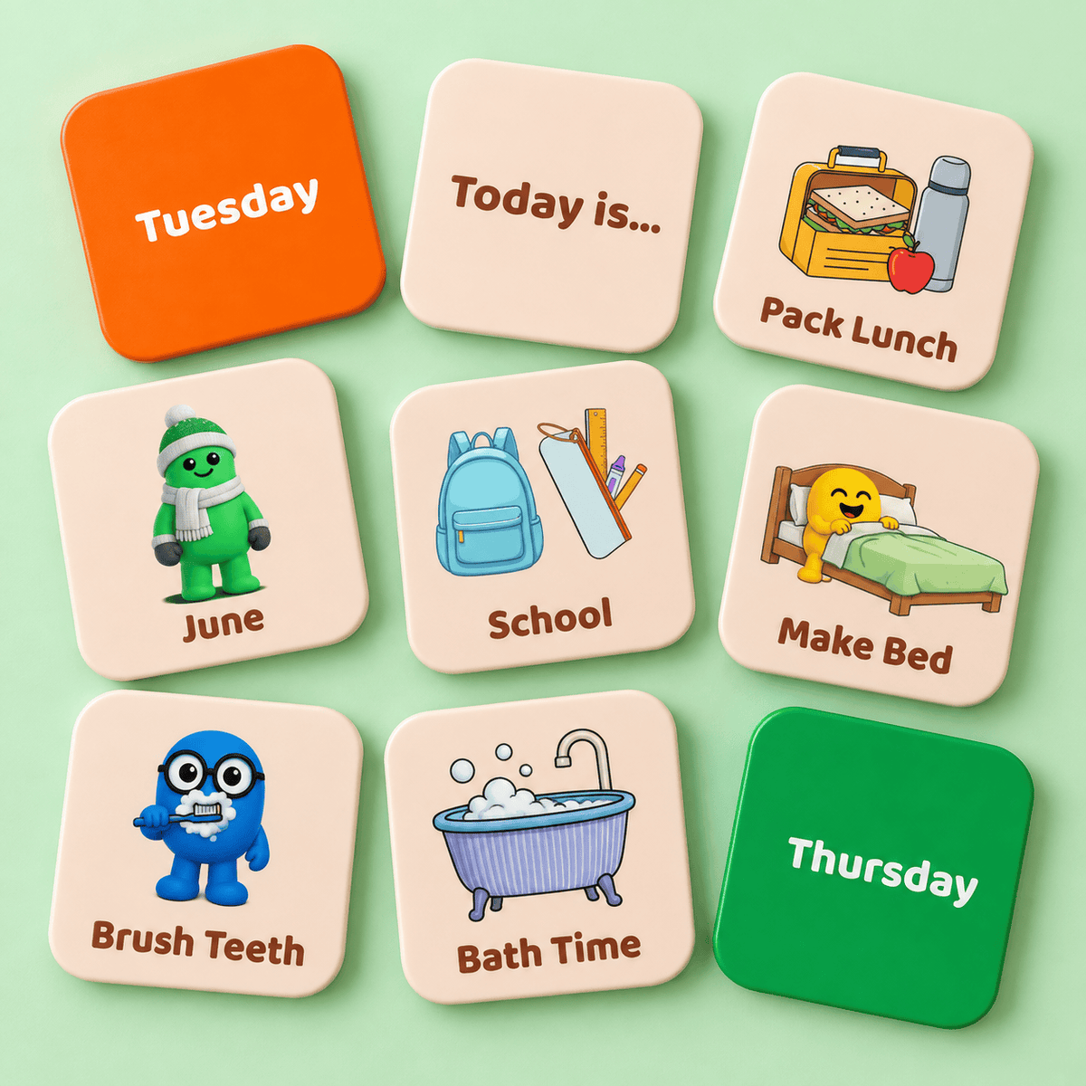 Smartypals magnetic routine set for kids with colorful magnets and activity cards for daily scheduling and organization.
