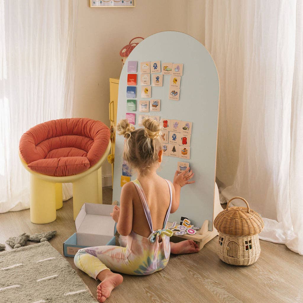 Smartypals magnetic routine set for kids with colorful magnets and activity cards, designed to help children organize daily activities.