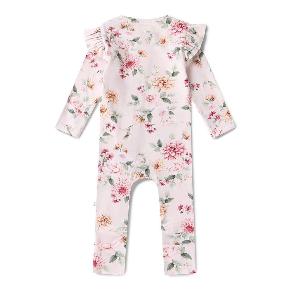 Snuggle Hunny Kids Birds & Blooms Organic Snugglesuit Convertible Romper with Frill