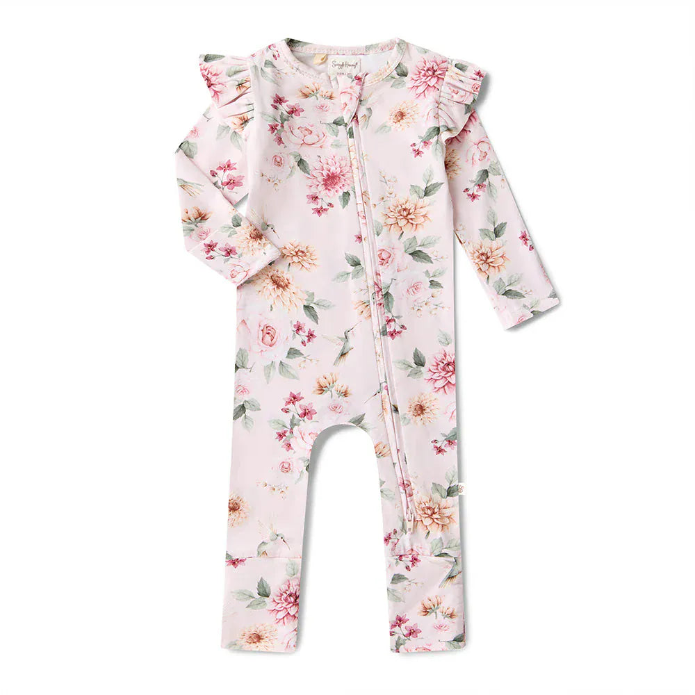 Snuggle Hunny Kids Birds & Blooms Organic Snugglesuit Convertible Romper with Frill