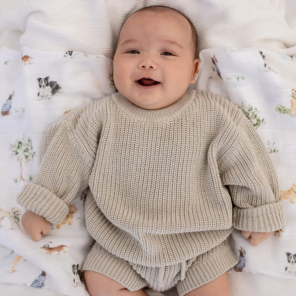 Snuggle Hunny Kids Boys Jumper 3-6M Pistachio Oversized Cotton Knit Jumper