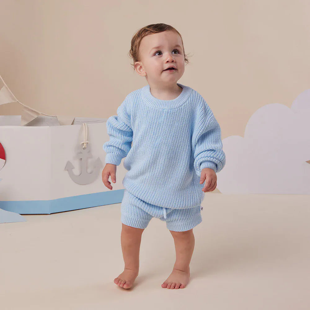 Snuggle Hunny Kids Boys Jumper Baby Blue Oversized Cotton Knit Jumper
