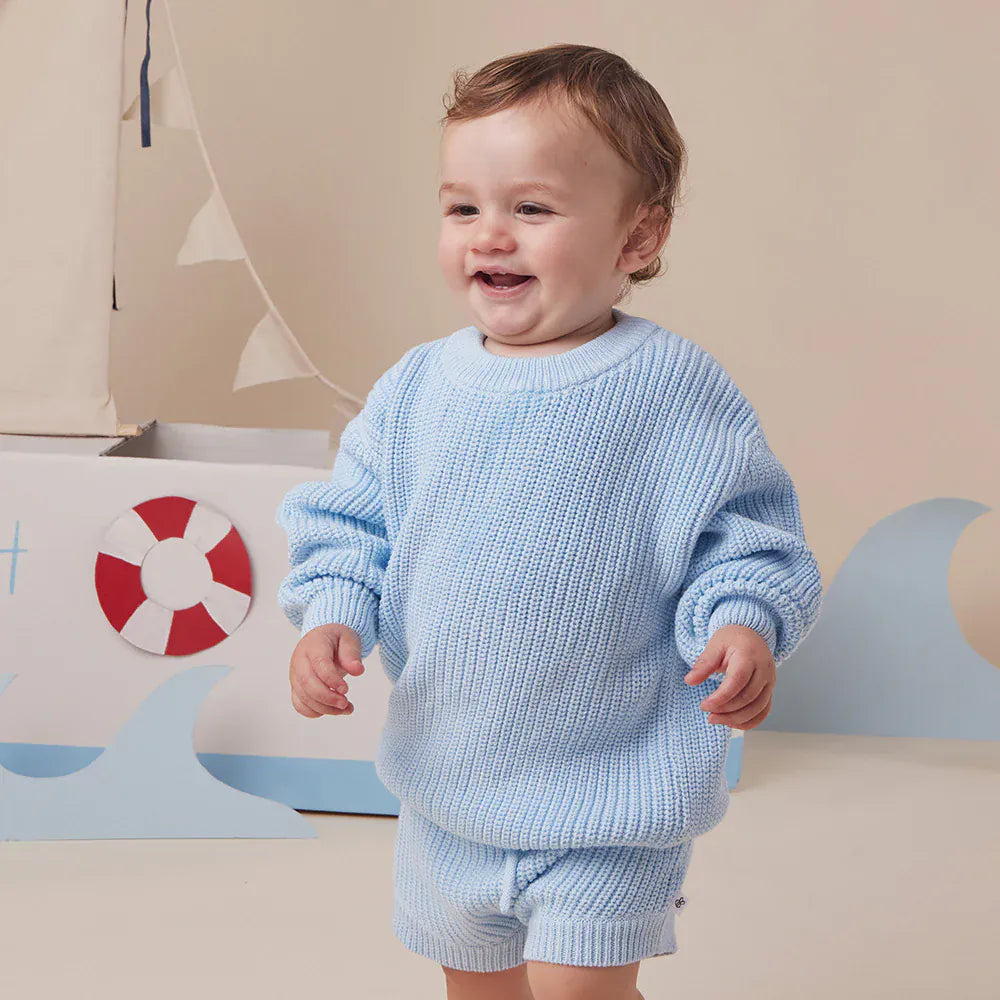 Snuggle Hunny Kids Boys Jumper Baby Blue Oversized Cotton Knit Jumper