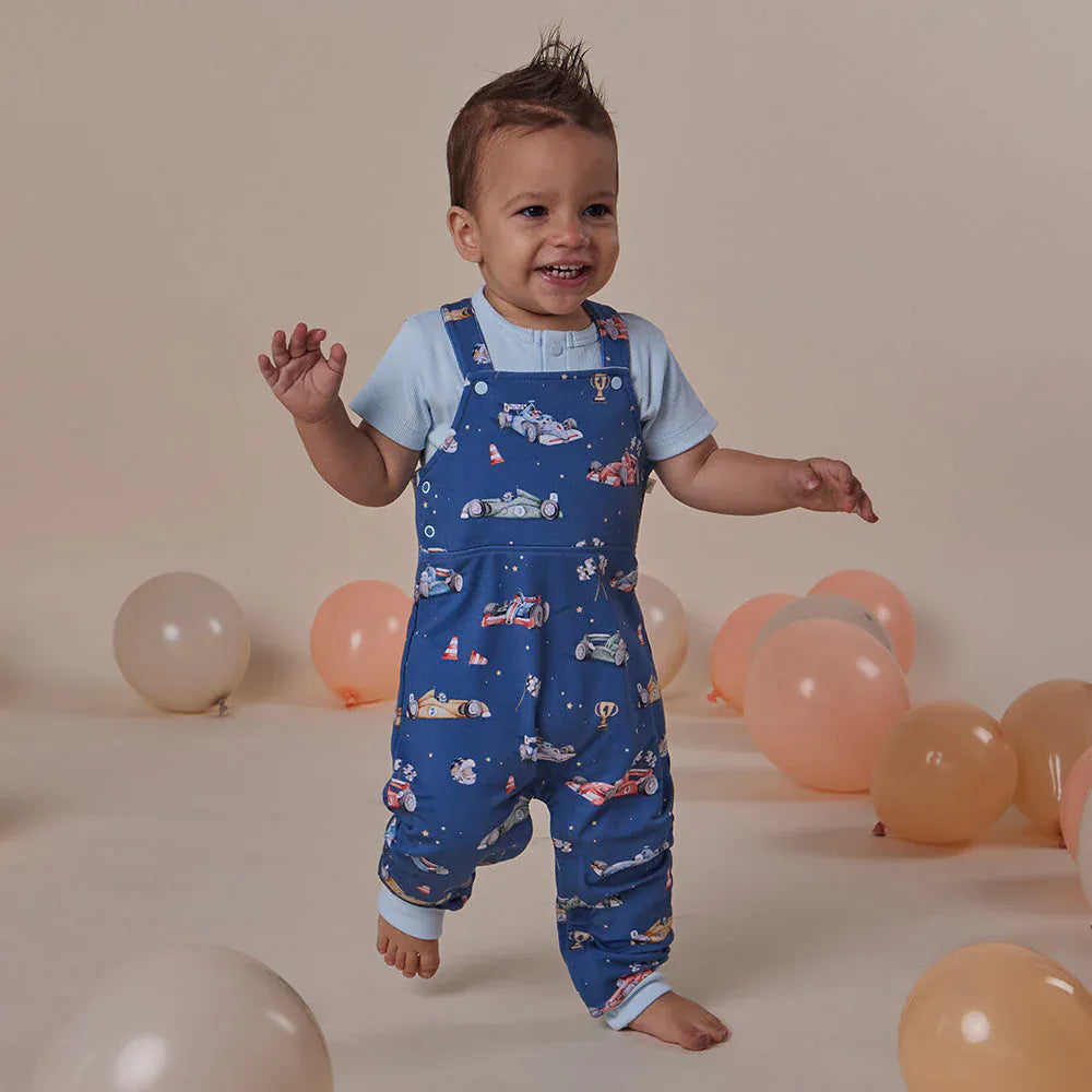 Snuggle Hunny Kids Boys Onesie 0-3M Little Racers Organic Snuggle Overalls