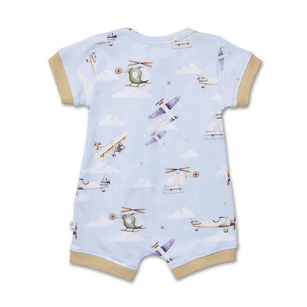 Snuggle Hunny Kids Boys Onesie Taking Flight Organic Snuggle Shortie